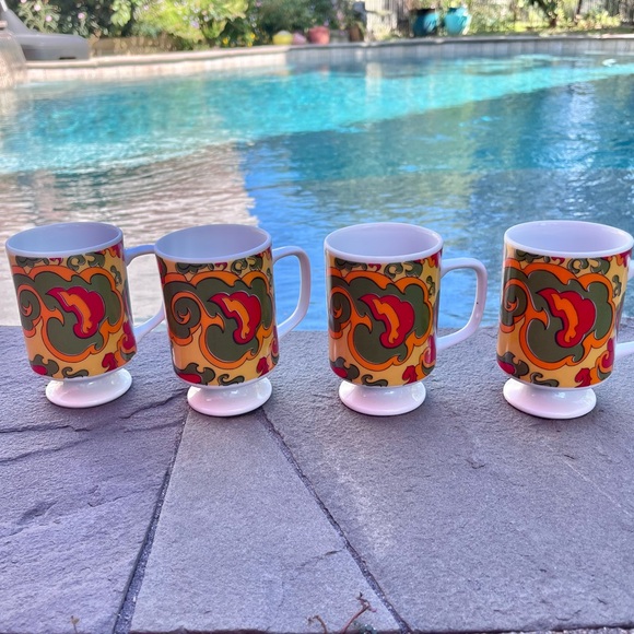 Holt-Howard Set Of 4 Mid-Century Pedestal Mugs Groovy Psychedelic Vintage - Picture 5 of 9